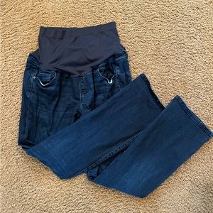 Super long bootcut full panel maternity jeans.